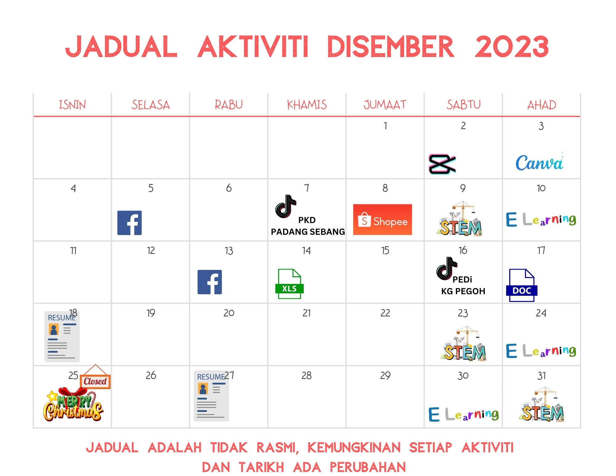 JADUAL AKTIVITI DISEMBER 2023