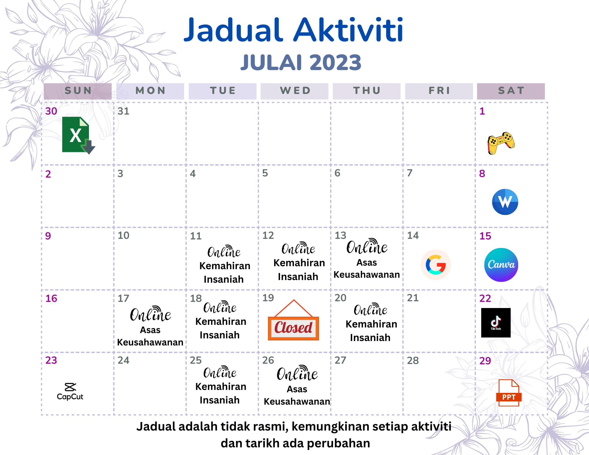 Jadual Aktiviti July 2023