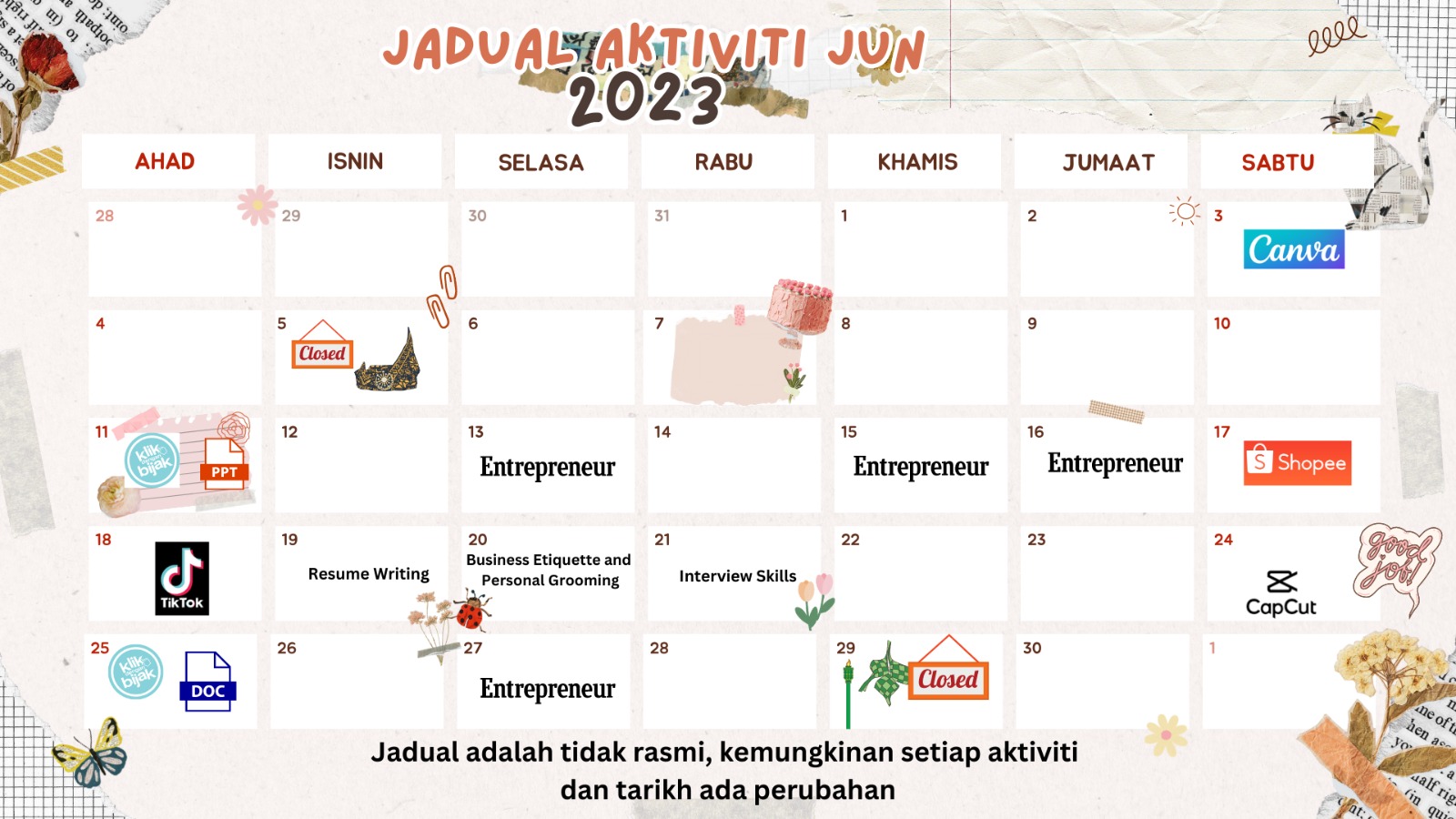 Jadual Aktiviti Jun 2023